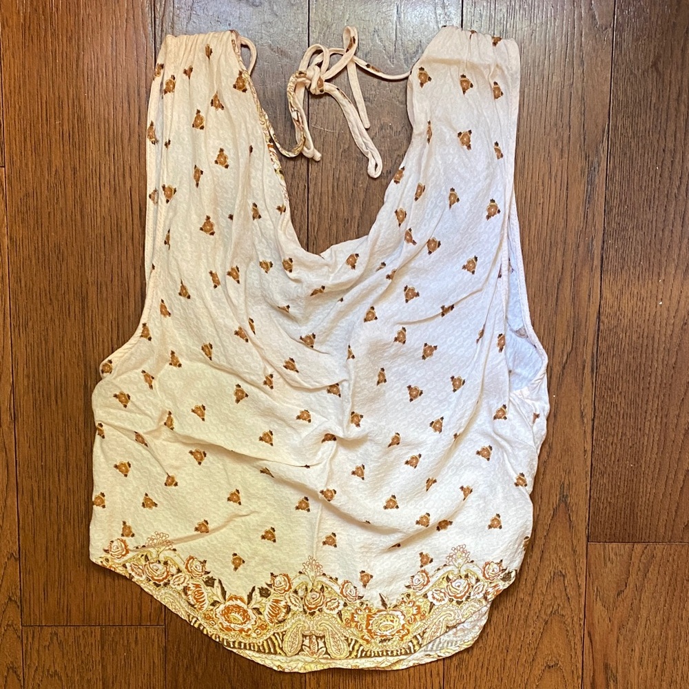 Free People Cream and Brown Patterned Tank Top